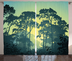 Mist Forest Trees Scene Curtain