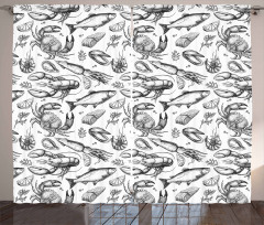 Sketchy Seafood Pattern Curtain