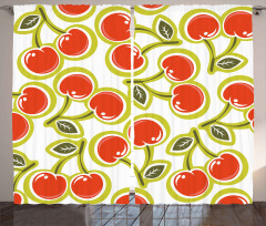 Cherry and Leaves Pattern Curtain