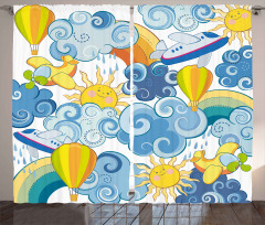 Sun Airplanes and Balloons Curtain