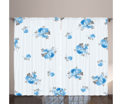Blue Color Romantic Flower Curtain