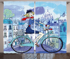 Woman on Bicycle with Cat Curtain