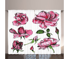 Garden Flowers Rose Buds Curtain