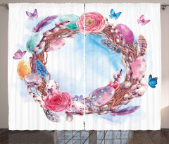 Floral Wreath Feathers Curtain