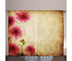 Retro Flowers Grungy Old Curtain