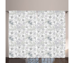 Abstract Sketchy Flowers Curtain