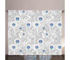 Flowers with Blue Dots Curtain