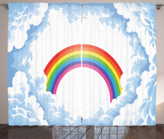 Rainbow Fluffy Clouds Curtain