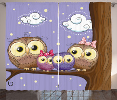 Cartoon Style Owl Family Curtain