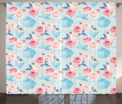 Flowers Roses Teapot Curtain