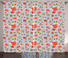 Cartoon Tea Pots Roses Curtain