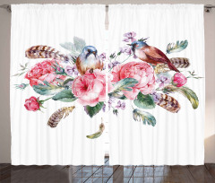 Vintage Roses Birds Curtain