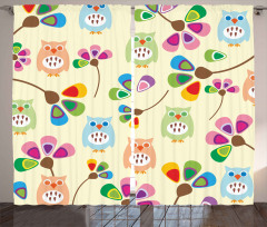 Owls Flowers Kids Room Curtain