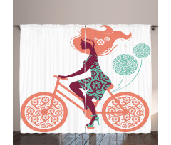 Coral Flowers Bikes Girl Curtain