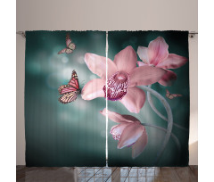 Orchid Flower Butterfly Curtain