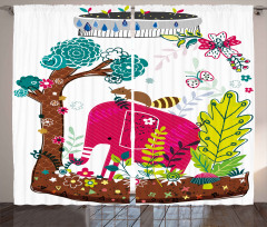 Jungle Animals Elephant Curtain