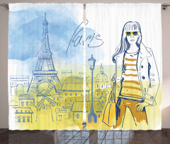 Girl at the Eiffel Tower Curtain