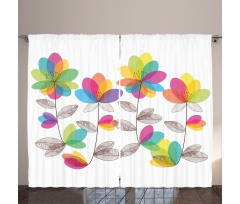 Colored Blooming Flowers Curtain