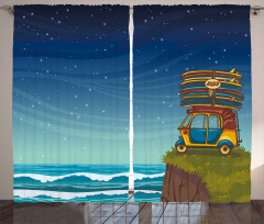 Cartoon Car Surfboards Curtain