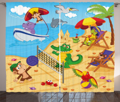 Cartoon Animals on Beach Curtain