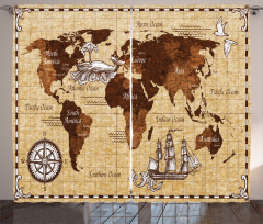 Retro Sketch World Map Curtain