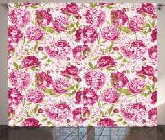 Peonies and Leaf Floral Curtain