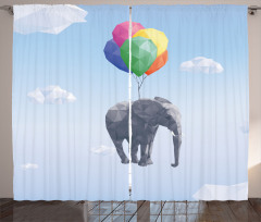 Elephant Baloons Sky Art Curtain
