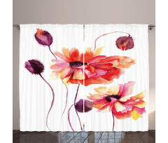 Watercolor Poppies Buds Curtain
