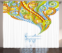 Pianist Swirls Colorful Curtain