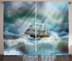 Pirate Ship on Wavy Sea Curtain