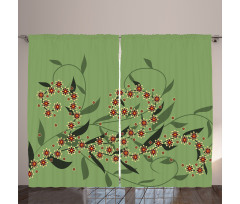 Retro Blooming Flowers Curtain