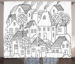 Cartoon House Village Curtain