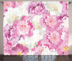 Mosaic Peony Flowers Art Curtain