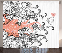Graphic Swirls Wave Bird Curtain