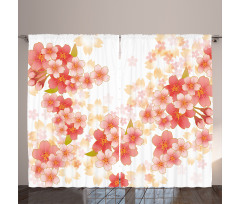Vibrant Sakura Flowers Curtain