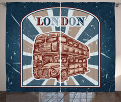 English Bus Grunge Art Curtain