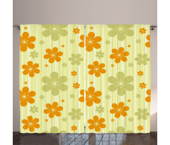 Retro Graphic Flowers Curtain