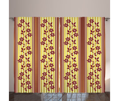 Red Flowers on Stripes Curtain