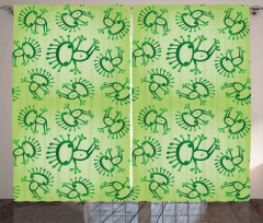 Doodle Style Alien Frogs Curtain