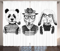 Hipster Panda Cigar Fox Curtain