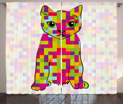 Cat Digital Colors Curtain