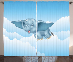 Baby Elephant and Clouds Curtain