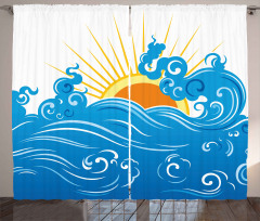 Curved Ocean Waves Sun Curtain