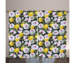 Hibiscus Petals Lemons Curtain