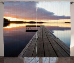 Rustic Pier Sunset Lake Curtain