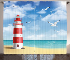 Lighthouse Seagulls Ocean Curtain