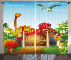 Cartoon Dinosaurs in Park Curtain