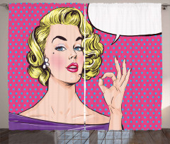 Pop Art Woman OK Sign Curtain