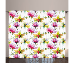 Vibrant Magnolia Flower Curtain