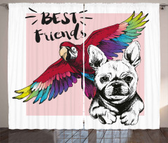 Bulldog Parrot Friends Curtain